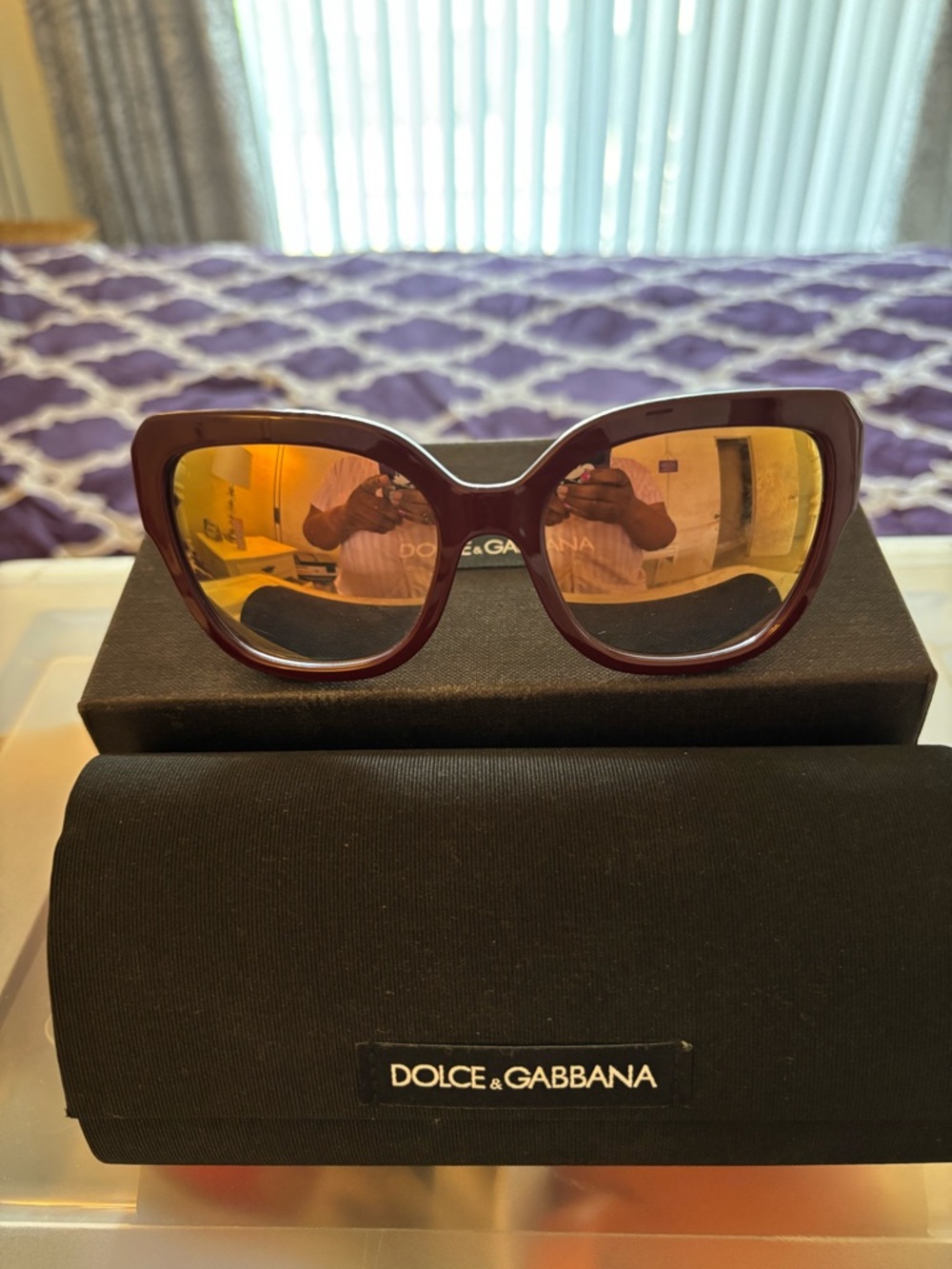 Dolce & Gabbana Burgundy Frame Sunglasses with Amber Lenses